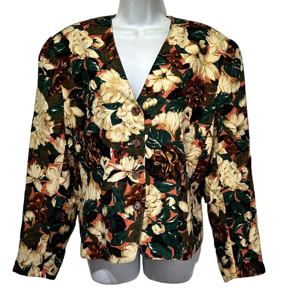 evan picone brown floral blazer